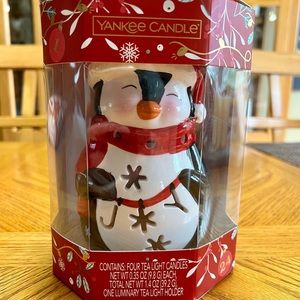 NIB 5 pc YANKEE CANDLE LUMINARY PENGUIN TEAL LIGHT CANDLE HOLDER